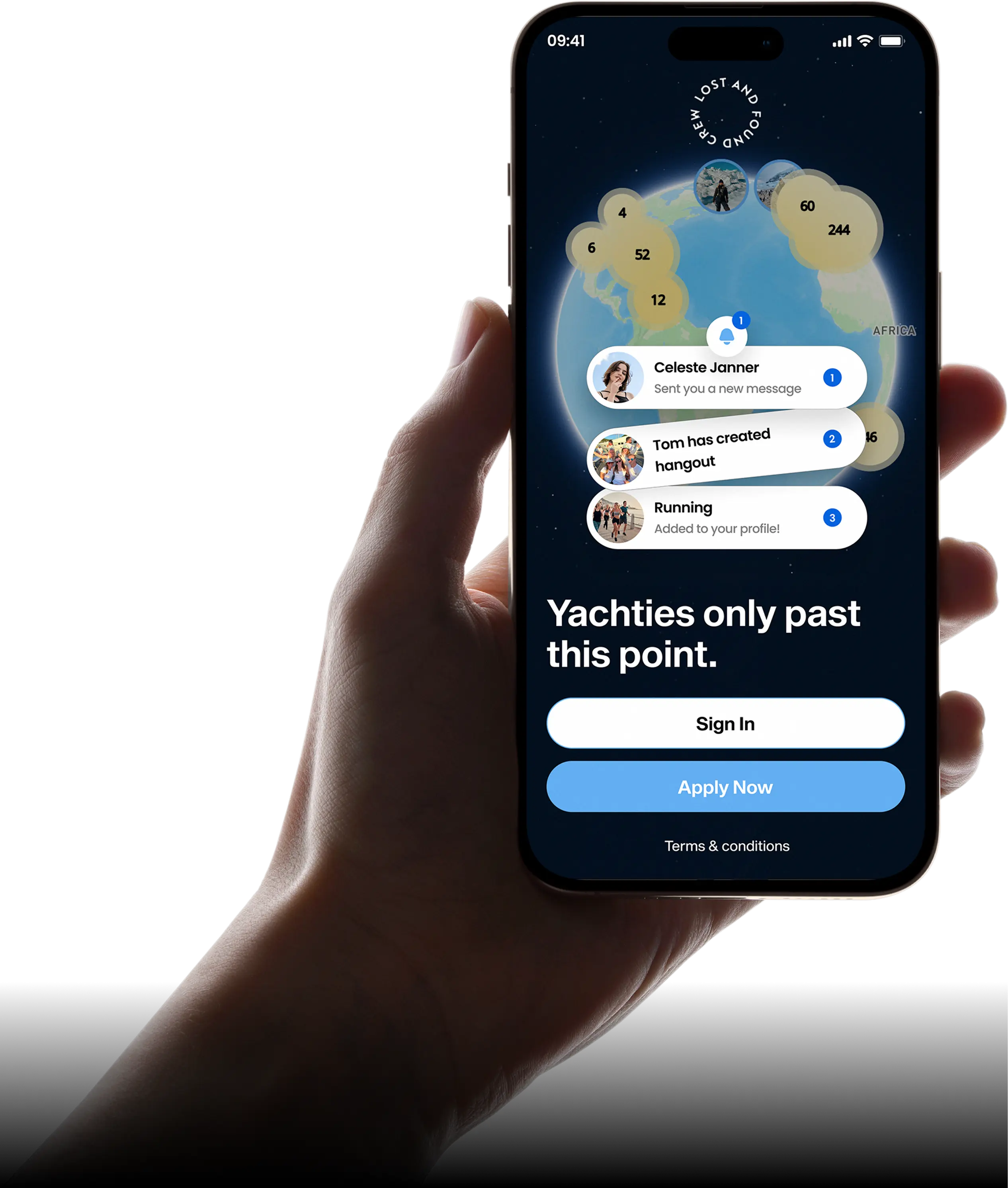 Lost and Found Crew community app on phone