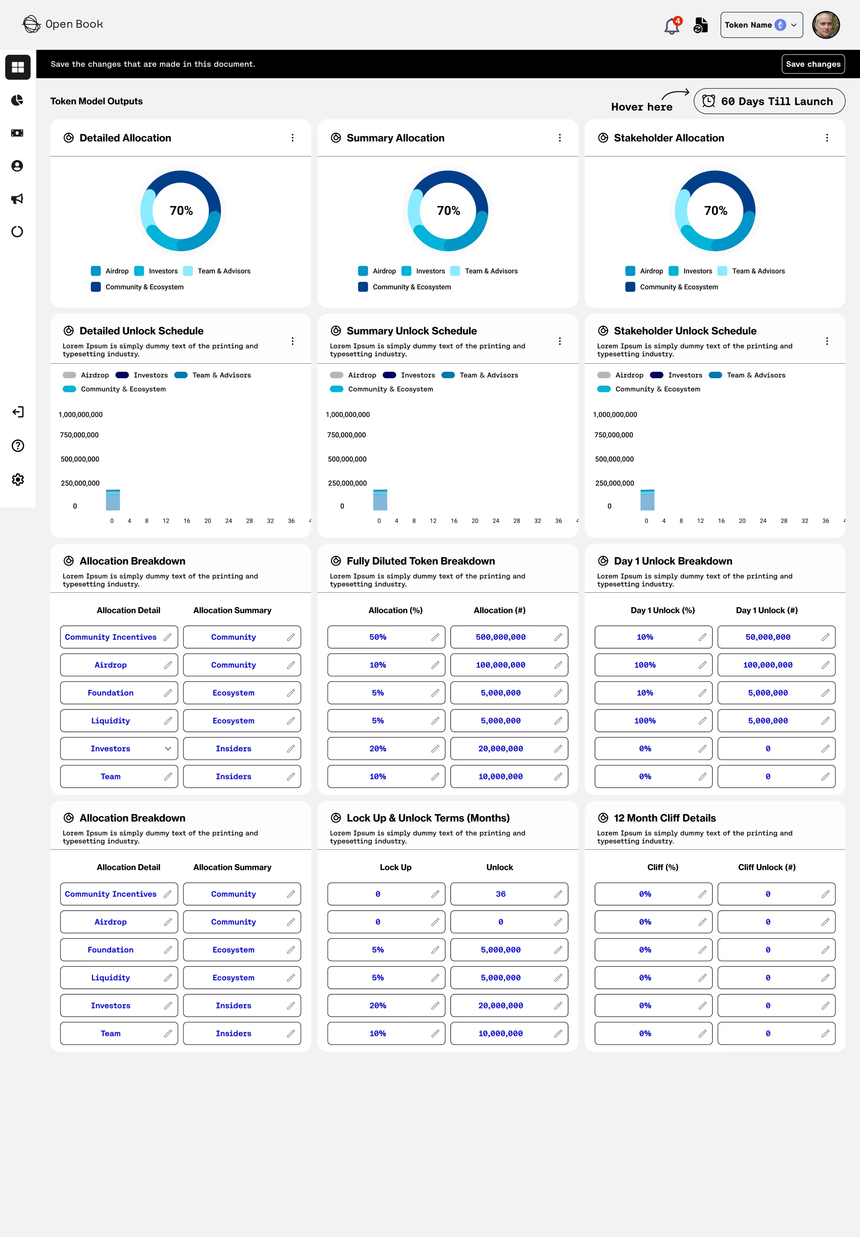 Open Book token model outputs