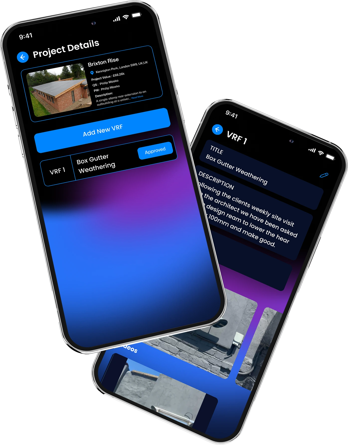 Sinq project details and variation request screens, built by Foundry 5.